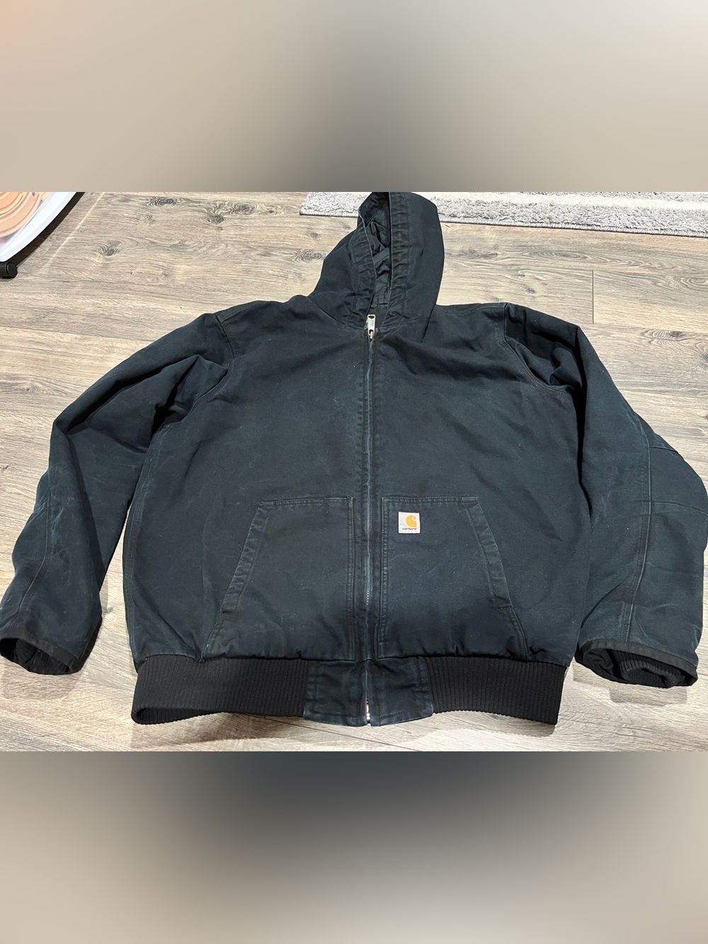 Carhartt Black Hooded Canvas Bomber Jacket